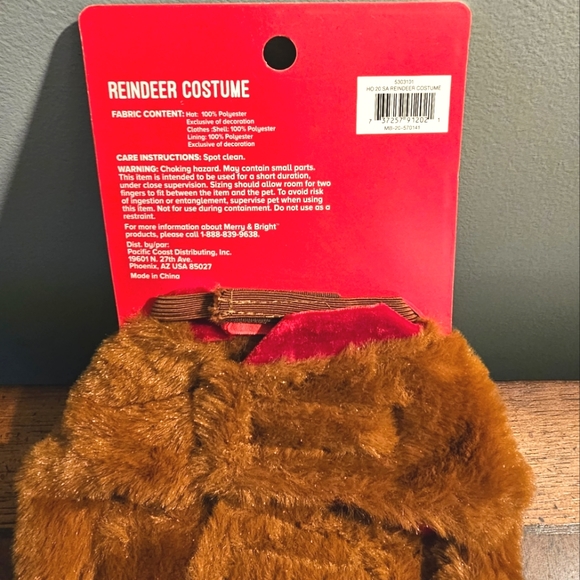 NWT-Merry & Bright- Pet-Reindeer Christmas Costume-Fits Most Small Pets-Brown - Picture 2 of 3